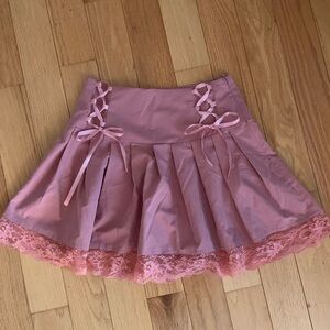 Kawaii Y2K Pink Bow Tie Lacy Trim Mini Skirt, Size M